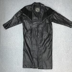 Winlit Genuine Leather Duster Coat Womens Medium Black Western Suede Yoke